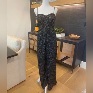 Band of Gypsies Black/White dot print wide leg jumpsuit w/fitted bodice - Size L